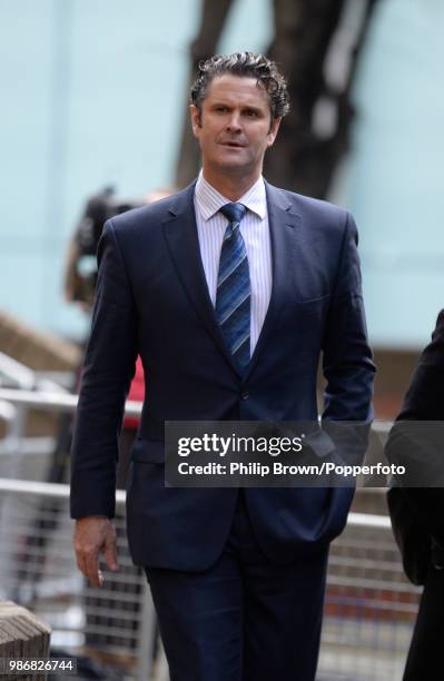 Former New Zealand cricketer Chris Cairns leaves Southwark Crown Court in London on 16th October 2014 after being charged with perjury relating to a...