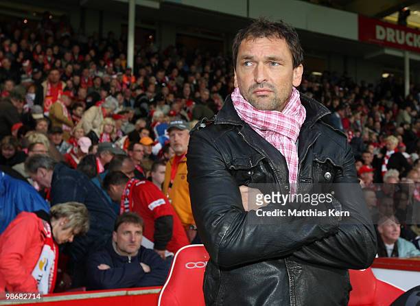 Head coach Claus-Dieter Wollitz of Cottbus is seen prior to the Second Bundesliga match between FC Energie Cottbus and 1.FC Union Berlin at Stadion...