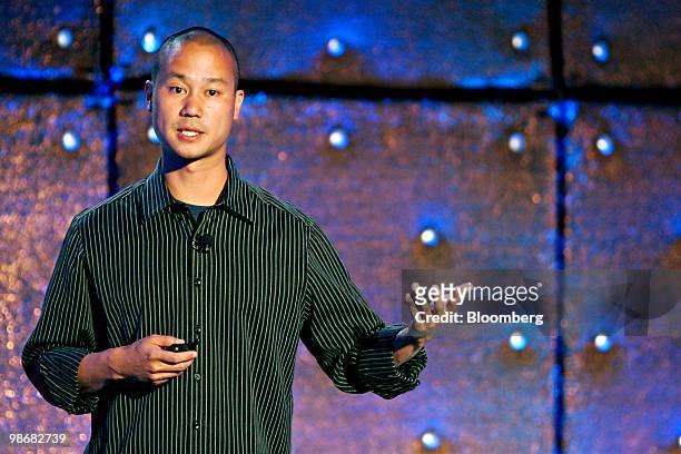 Tony Hsieh, chief executive officer of Zappos.com Inc., speaks during the American Express Publishing Luxury Summit 2010 in Las Vegas, Nevada, U.S.,...