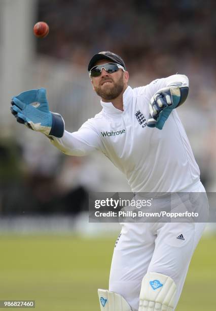 England wicketkeeper Matt Prior catches the ball during the 2nd Test match between England and India at Lord's Cricket Ground, London, 19th July...