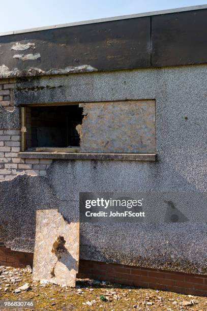 damaged school building - johnfscott stock pictures, royalty-free photos & images