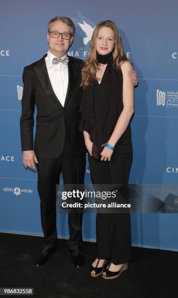 Febuary 2018, Germany, Berlin: Berlinale, Cinema for Peace in the Hotel de Rome: the journalist and author Gabor Steingart and his daughter Timea....