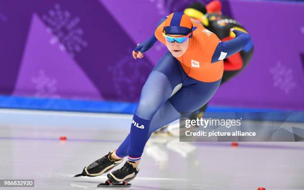 February 2018, South Korea, Gangneung: Olympics, Speed Skating, Women, 500 Metre, Gangneung Oval: Lotte van Beek from the Netherlands. Photo: Peter...