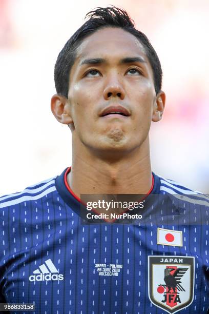 Yoshinori Muto of Japan during the 2018 FIFA World Cup Group H match between Japan and Poland at Volgograd Arena in Volgograd, Russia on June 28, 2018