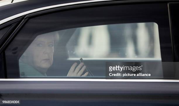 February 2018, Germany, Berlin: German chancellor Angela Merkel arrives at the Konrad Adenauer House for committee meetings of his party. Photo: Kay...