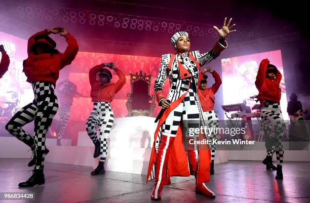 Janelle Monae performs at the Greek Theatre on June 28, 2018 in Los Angeles, California.