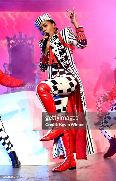 Janelle Monae performs at the Greek Theatre on June 28, 2018 in Los Angeles, California.