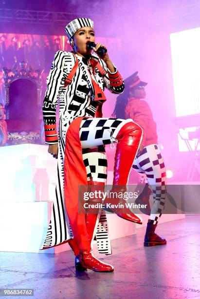 Janelle Monae performs at the Greek Theatre on June 28, 2018 in Los Angeles, California.