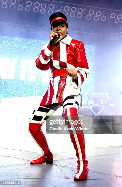 Janelle Monae performs at the Greek Theatre on June 28, 2018 in Los Angeles, California.