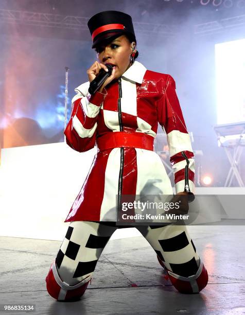 Janelle Monae performs at the Greek Theatre on June 28, 2018 in Los Angeles, California.