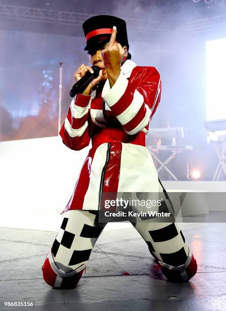 Janelle Monae performs at the Greek Theatre on June 28, 2018 in Los Angeles, California.