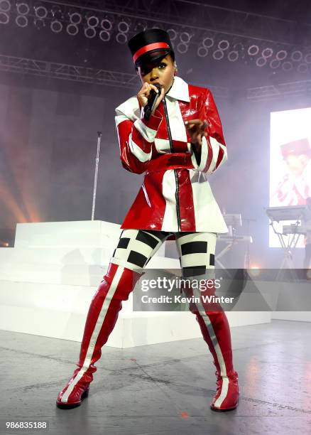 Janelle Monae performs at the Greek Theatre on June 28, 2018 in Los Angeles, California.