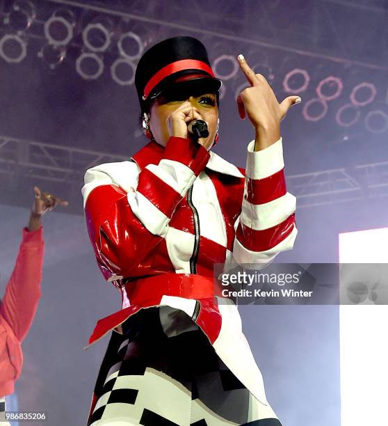 Janelle Monae performs at the Greek Theatre on June 28, 2018 in Los Angeles, California.