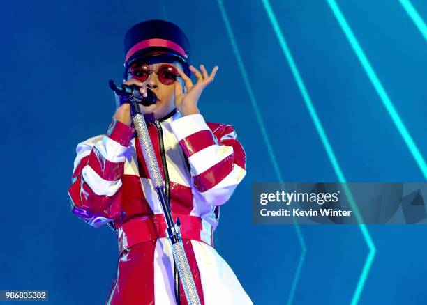 Janelle Monae performs at the Greek Theatre on June 28, 2018 in Los Angeles, California.