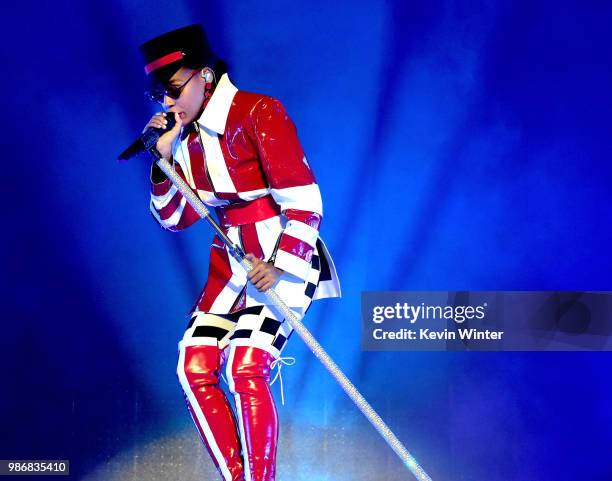 Janelle Monae performs at the Greek Theatre on June 28, 2018 in Los Angeles, California.