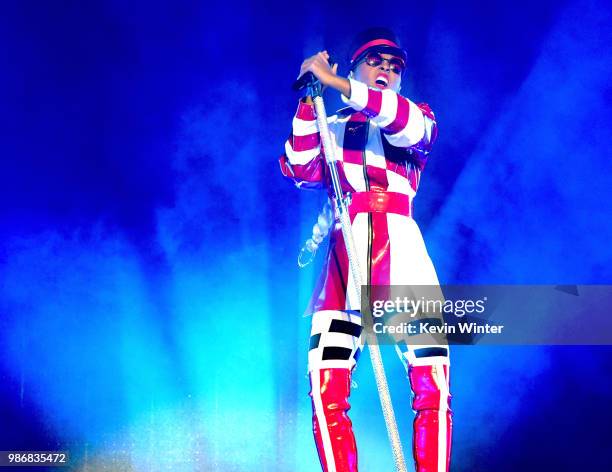 Janelle Monae performs at the Greek Theatre on June 28, 2018 in Los Angeles, California.