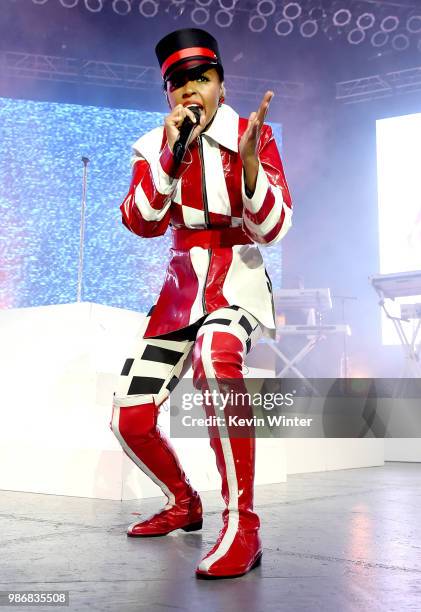 Janelle Monae performs at the Greek Theatre on June 28, 2018 in Los Angeles, California.