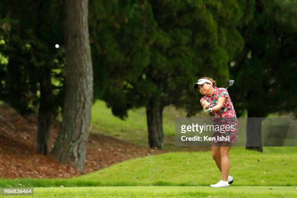 Hiromi Kamata of Japan hits a tee shot on the 8th hole during the final round of the Sky Ladies ABC Cup at ABC Golf Club on June 29, 2018 in Kato,...