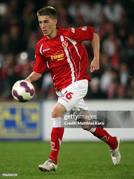 Nils Petersen of Cottbus runs with the ball during the Second Bundesliga match between FC Energie Cottbus and 1.FC Union Berlin at Stadion der...