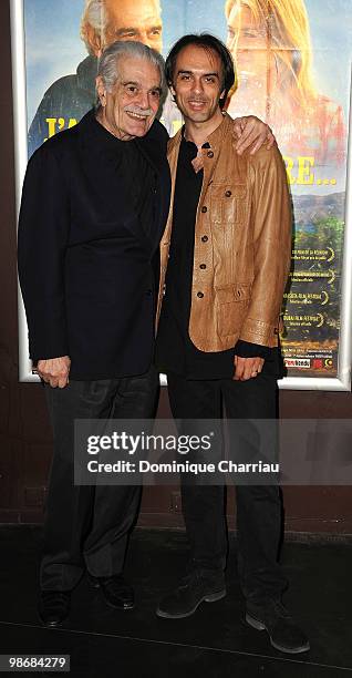 Actor Omar Sharif and director Laurent Vinas-Raymond attend the 'J'ai Oublie de te Dire' premiere at Le Cinema des Cineastes on April 26, 2010 in...