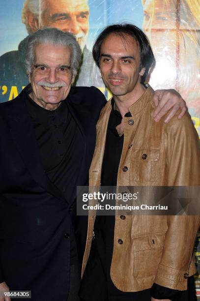 Actor Omar Sharif and director Laurent Vinas-Raymond attend the 'J'ai Oublie de te Dire' premiere at Le Cinema des Cineastes on April 26, 2010 in...