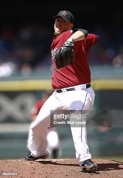 Pitcher Brett Meyers of the Houston Astros throws against the Pittsburgh Pirates at Minute Maid Park on April 25, 2010 in Houston, Texas. Meyers...