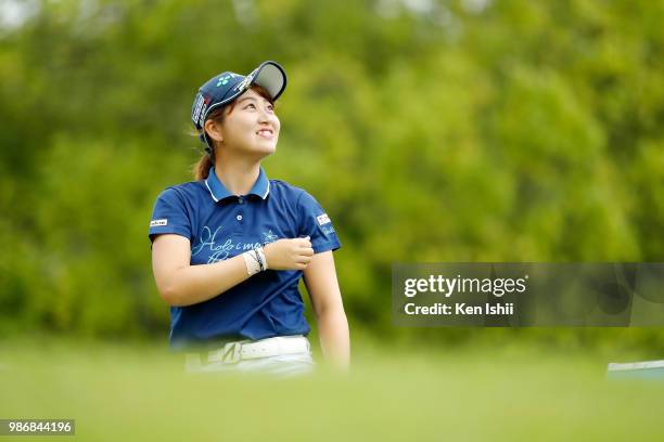 Hikari Tanabe of Japan watches on the first hole during the final round of the Sky Ladies ABC Cup at ABC Golf Club on June 29, 2018 in Kato, Hyogo,...