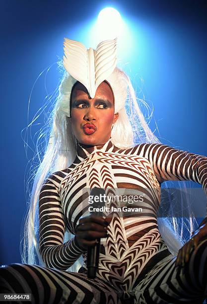 Grace Jones performs live at the Royal Albert Hall on April 26, 2010 in London, England.