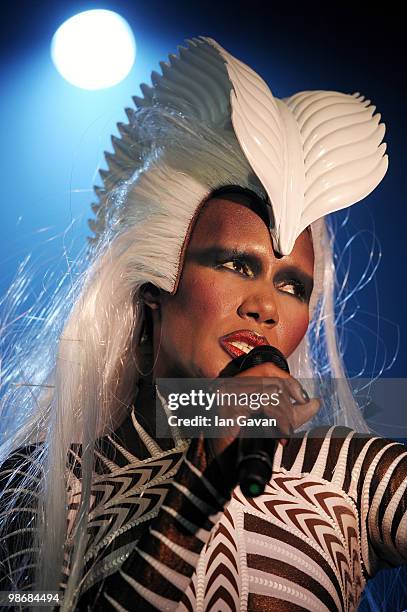 Grace Jones performs live at the Royal Albert Hall on April 26, 2010 in London, England.