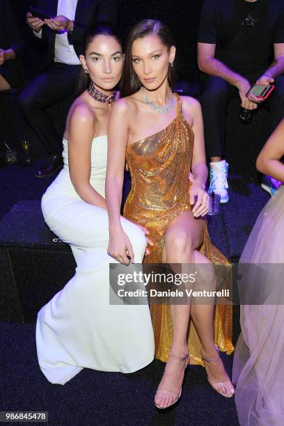 Lily Aldridge and Bella Hadid attend BVLGARI Dinner & Party at Stadio dei Marmi on June 28, 2018 in Rome, Italy.