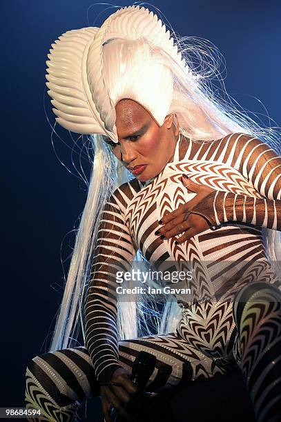 Grace Jones performs live at the Royal Albert Hall on April 26, 2010 in London, England.