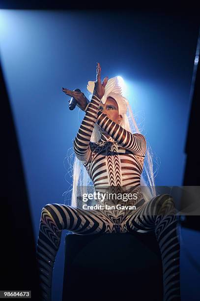 Grace Jones performs live at the Royal Albert Hall on April 26, 2010 in London, England.