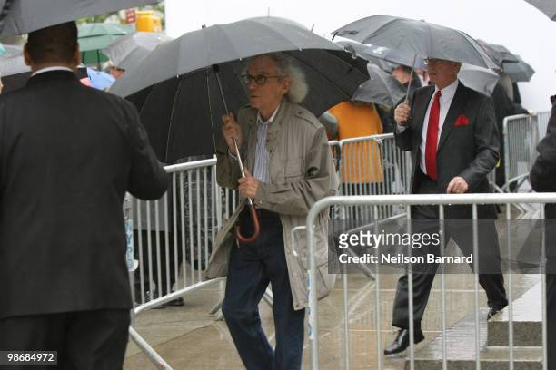 Artist Christo attends a memorial to celebrate the life of his wife and artist Jeanne-Claude at The Metropolitan Museum of Art on April 26, 2010 in...