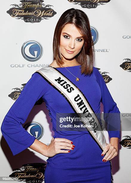 Miss Universe 2009 Stefania Fernandez attends a screening of "Donald J. Trump's Fabulous World Of Golf" at Trump Tower on March 31, 2010 in New York...