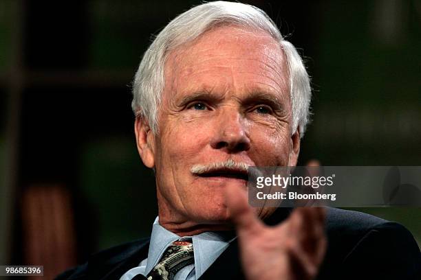 Ted Turner, founder of Turner Broadcasting System, speaks during the 2010 Milken Institute Global Conference in Los Angeles, California, U.S., on...