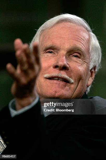 Ted Turner, founder of Turner Broadcasting System, speaks during the 2010 Milken Institute Global Conference in Los Angeles, California, U.S., on...