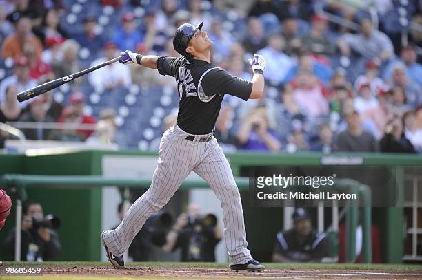 Troy Tukowitzki of the Colorado Rockies during a baseball game against the Washington Nationals on April 22, 2010 at Nationals Park in Washington,...