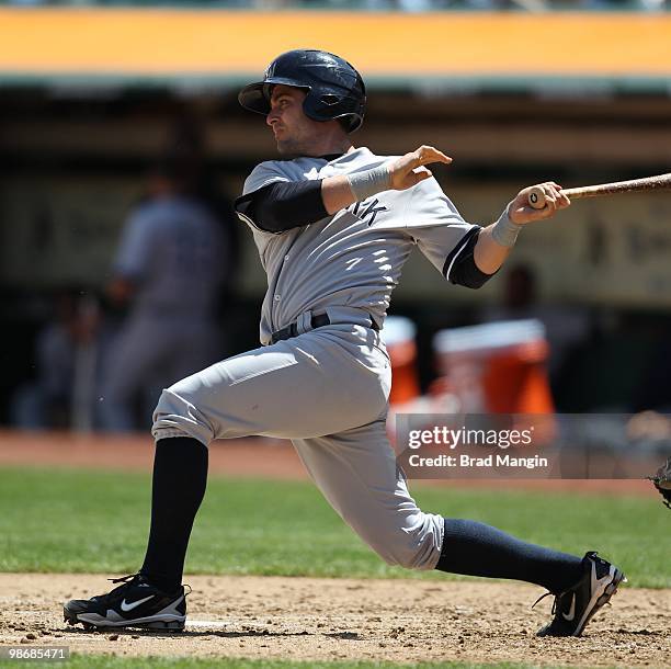 Francisco Cervelli of the New York Yankees bats during the game between the New York Yankees and the Oakland Athletics on Thursday, April 22 at the...