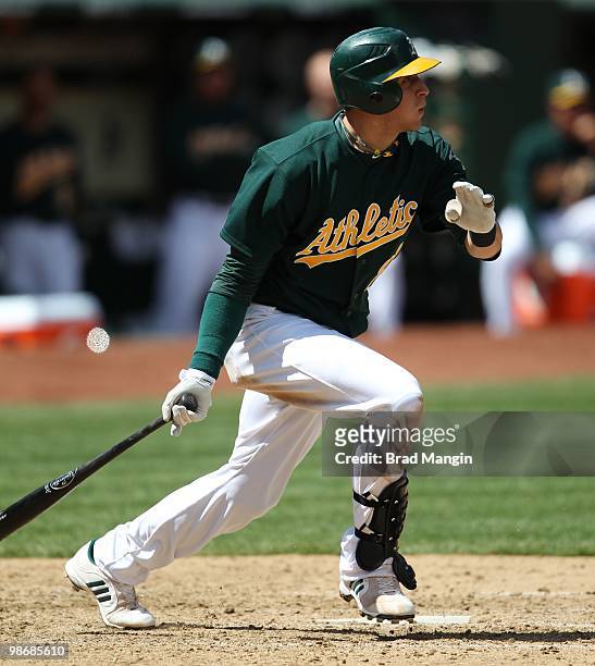 Ryan Sweeney of the Oakland Athletics bats during the game between the New York Yankees and the Oakland Athletics on Thursday, April 22 at the...