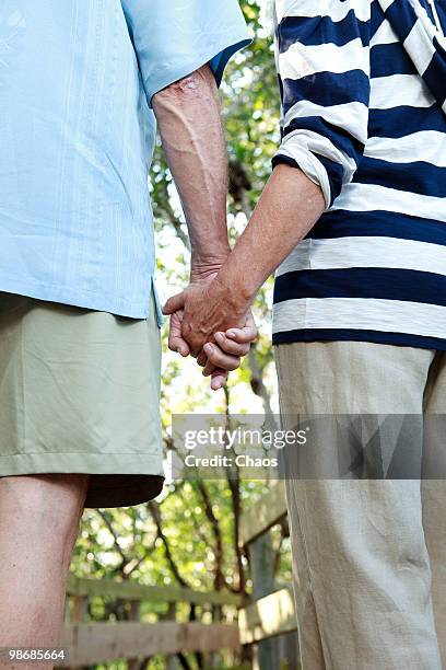 retired couple holding hands - anna maria island foto e immagini stock