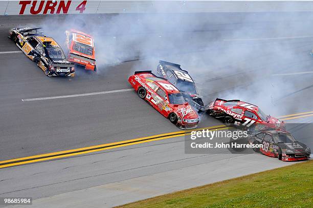 Elliott Sadler, driver of the Stanley/Bostitch Ford, Joey Logano, driver of the Home Depot Toyota, Kasey Kahne, driver of the Budweiser Ford, Brad...