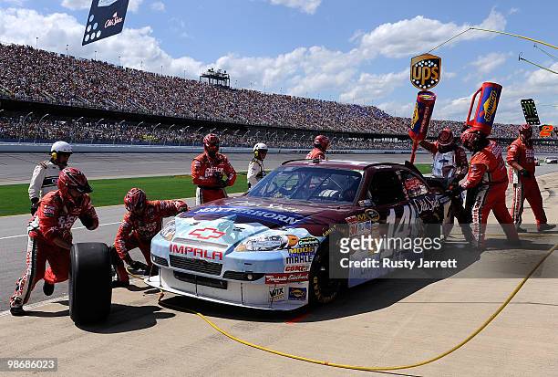 Tony Stewart, driver of the Old Spice Matterhorn Chevrolet, pits during the NASCAR Sprint Cup Series Aaron's 499 at Talladega Superspeedway on April...
