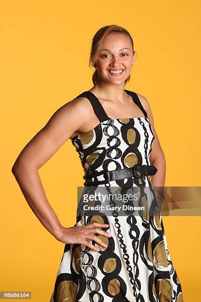 Mistie Bass of the Chicago Sky poses for a portrait in casual attire as part of 2010 WNBA Media Day on April 26, 2010 at Attack Athletics in Chicago,...