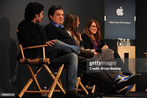Actors Thomas Ian Nicholas,Oliver Platt,Rebecca Hall and director Nicole Holofcener speak during the Apple Store Soho presents Meet the Filmmaker:...
