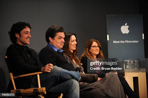 Actors Thomas Ian Nicholas,Oliver Platt,Rebecca Hall and director Nicole Holofcener speak during the Apple Store Soho presents Meet the Filmmaker:...