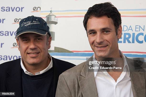 Federico Moccia and Raoul Bova attend "Perdona si te llamo amor" press conference at Verdi cinema on April 26, 2010 in Madrid, Spain.