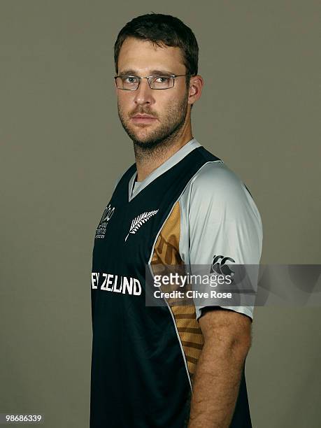 Daniel Vettori of New Zealand poses during a portrait session ahead of the ICC T20 World Cup at the Pegasus Hotel on April 26, 2010 in Georgetown,...