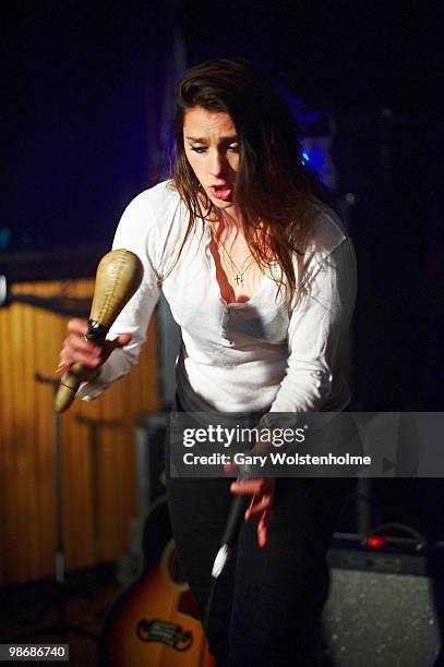 Tiffany Page performs on stage at The Fusion Bar, Sheffield University on April 26, 2010 in Sheffield, England.