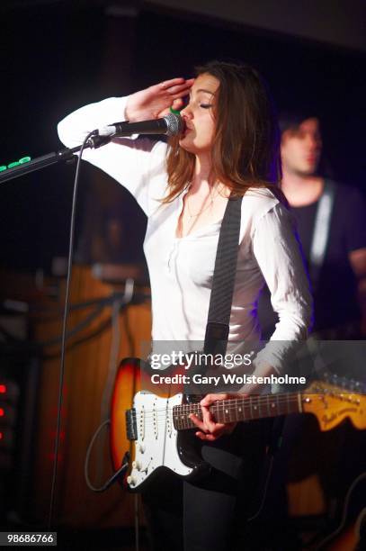 Tiffany Page performs on stage at The Fusion Bar, Sheffield University on April 26, 2010 in Sheffield, England.