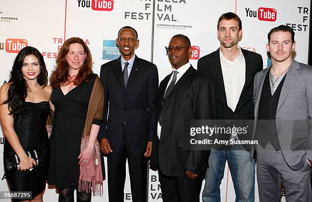 Actress/producer Jenna Dewan, director Deborah Scranton, Rwandan President Paul Kagame, documentry subject Jean Pierre Sagahutu, producer Reid...